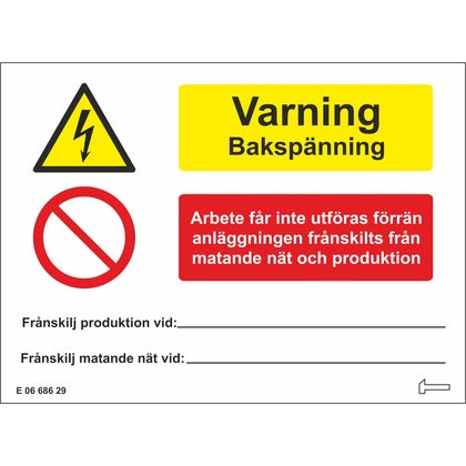 Dekal Varning Bakspänning A6 (Rexel)