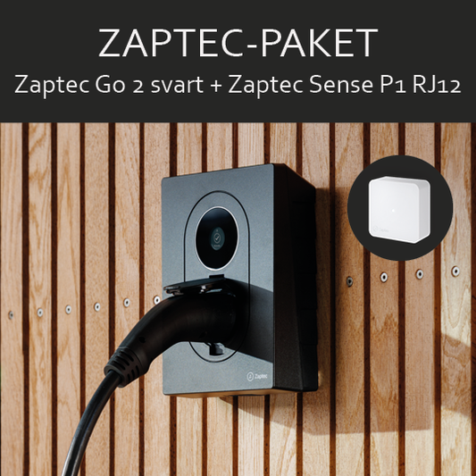 Paket Zaptec Go2 svart + Sense P1 (10643+50123) (Skårebo)