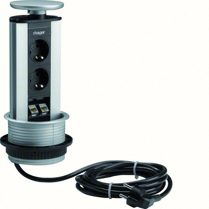 Pop-Up 2x230V 2xRJ45 kat6 Silv (Rexel)