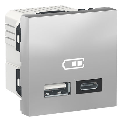 USB laddare 2 x Type A-C alu (Rexel)