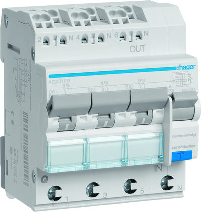 PSA 3 - 3X1P+N 6kA B-10A 30mA (Rexel)