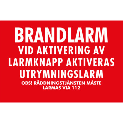 Skylt 90x60 brandlarm 112 (Rexel)